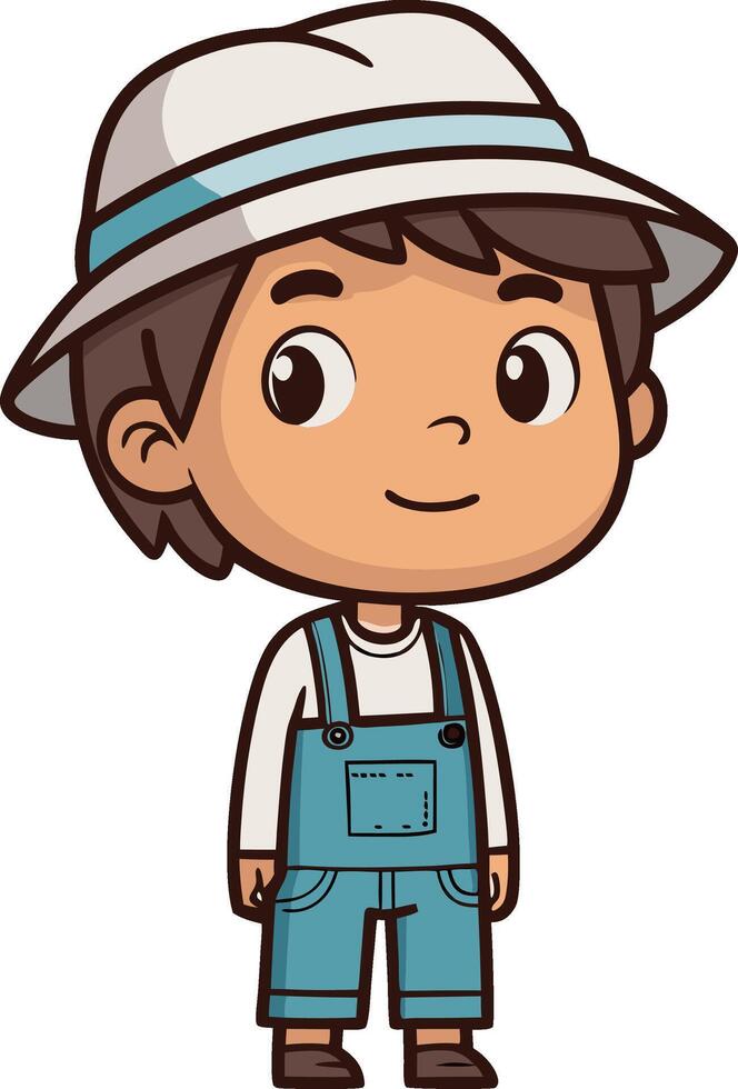 Cute Cartoon Boy Character in Blue Overalls and Hat for Childrens Illustrations and Designs vector
