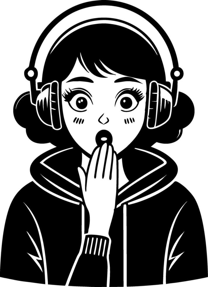 Surprised Girl with Headphones and Hoodie for Modern Art Projects and Creative Designs vector