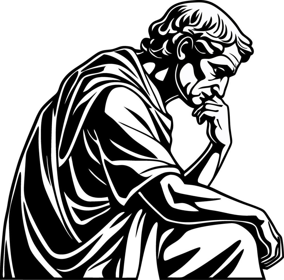 Contemplative Philosopher Silhouette Design Ideal for Tattoos and Coloring Books vector