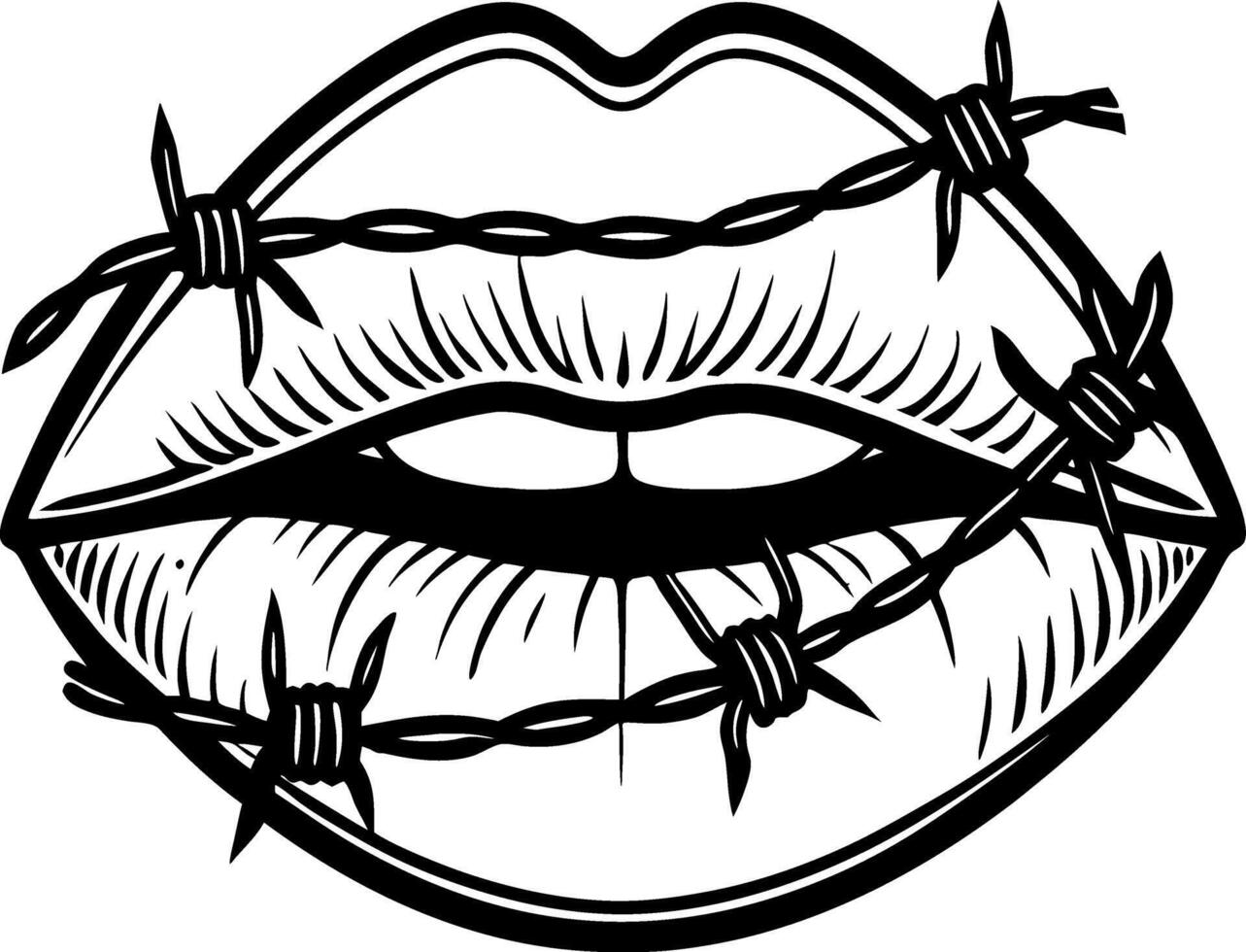 Barbed Wire Lips Bold Illustration for Tattoo Design and Coloring Book Inspiration vector