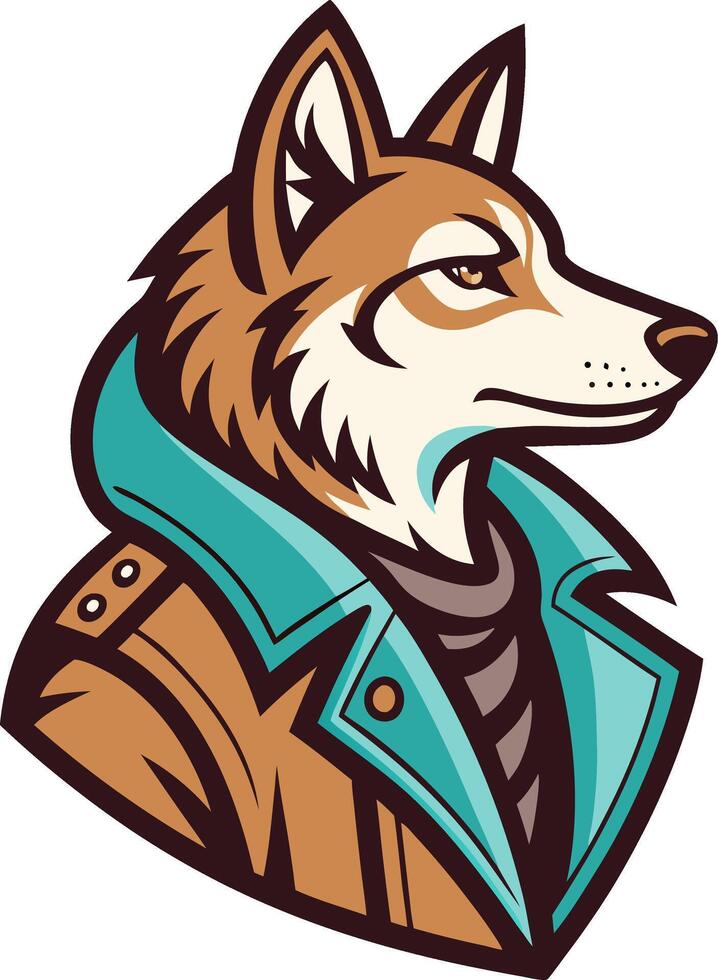 Stylized Canine Character in Colorful Jacket Suitable for Tattoo Design and Graphic Use vector