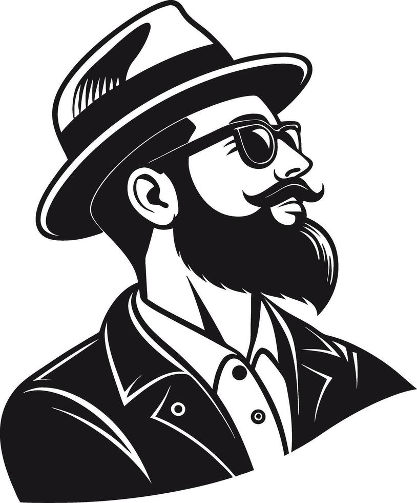 Stylish Bearded Man in Hat and Sunglasses Retro Illustration for Tattoo or Graphic Design vector