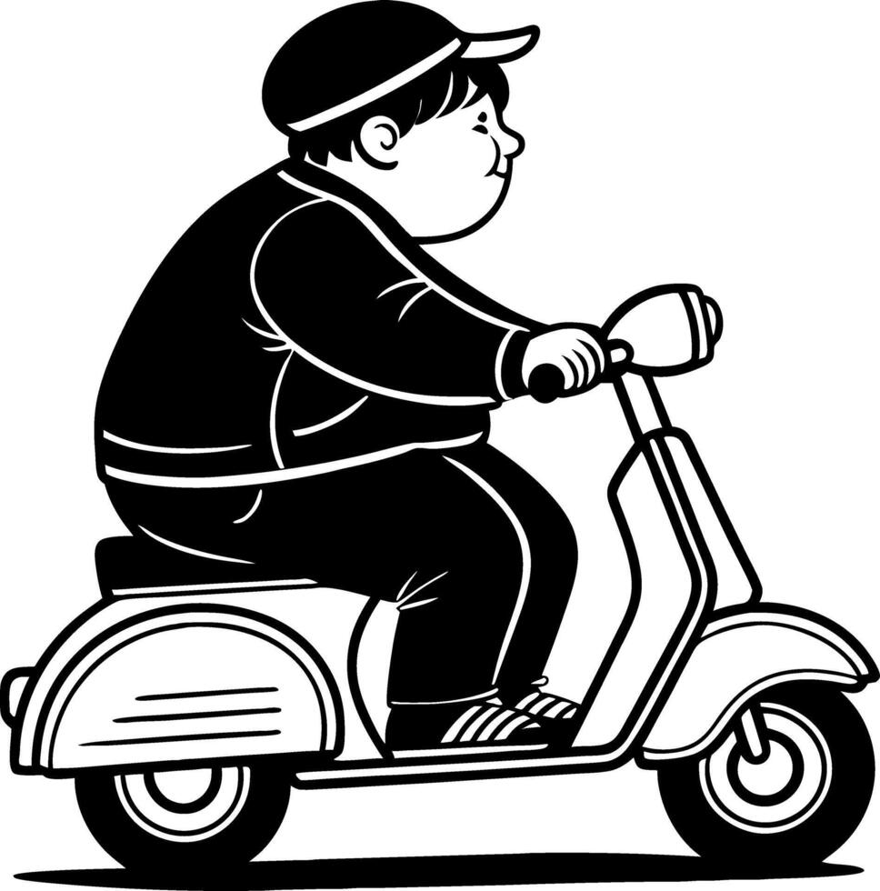 Cute Boy Riding Retro Scooter Cartoon Character Illustration for Kids Art and Design Projects vector