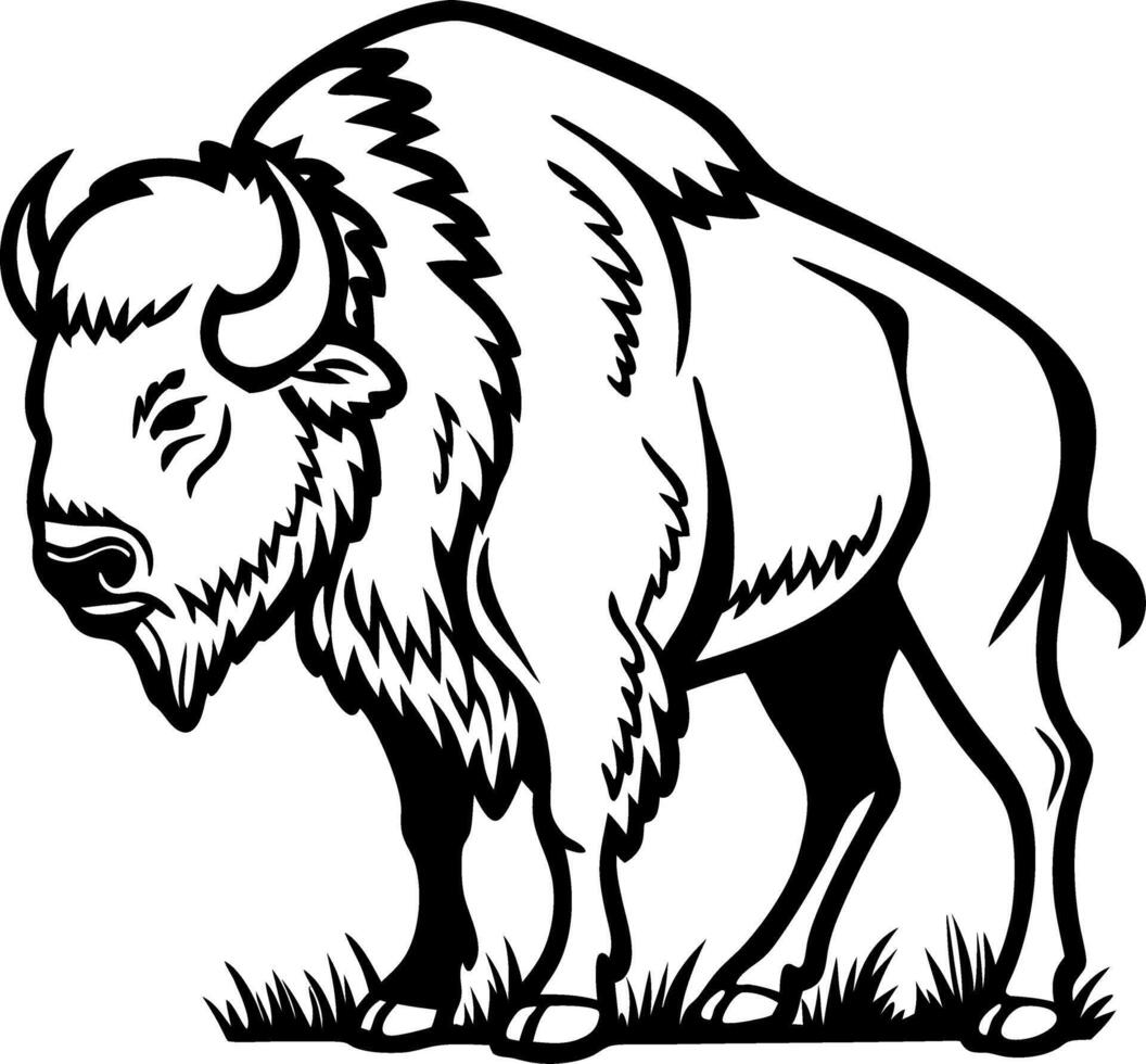 Majestic Bison Standing Tall in Grassy Landscape Ideal for Tattoo Designs and Nature Artwork vector