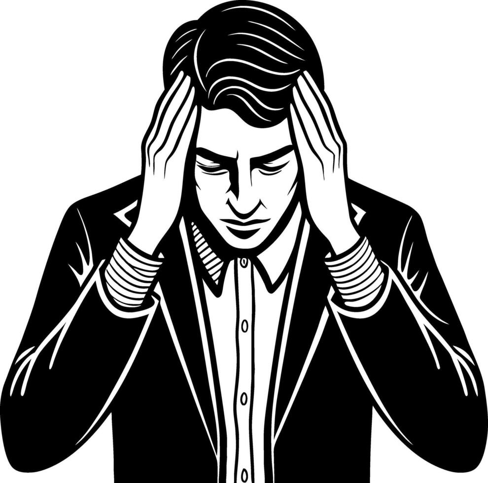 Stressed Businessman Illustrating Headache in Formal Attire Suitable for Mental Health Awareness vector