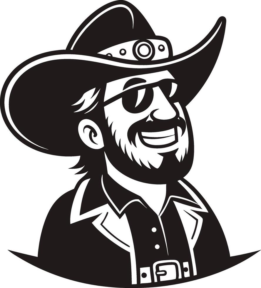 Cool Cowboy Character Retro Style Monochrome Illustration for Apparel and Merchandise Design vector