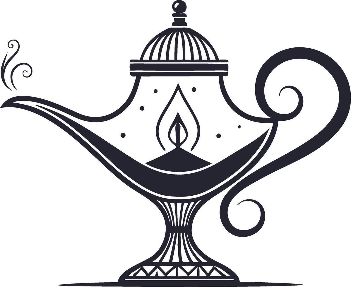 Elegant Magic Lamp Design for Tattoos Coloring Pages and Home Decor vector