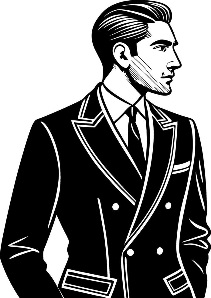 Stylish Retro Man in Formal Suit Illustration for Fashion and Design Projects vector
