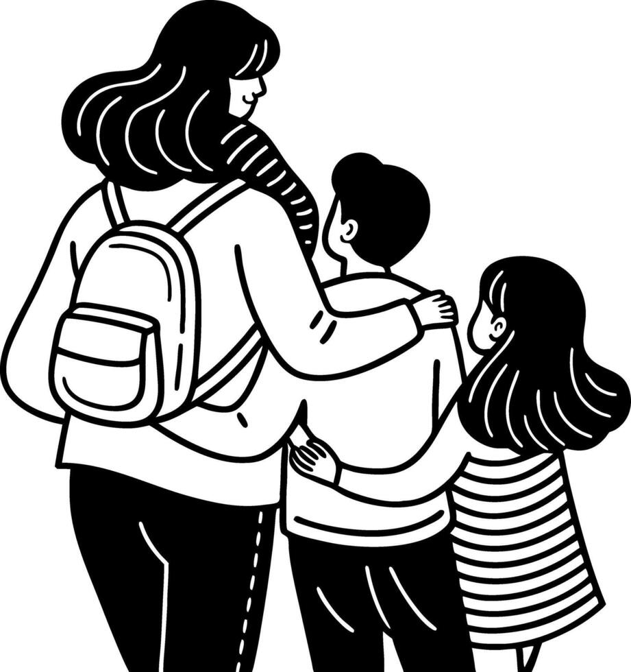 Family Hug Illustration of Mother and Two Children Emphasizing Love and Togetherness vector