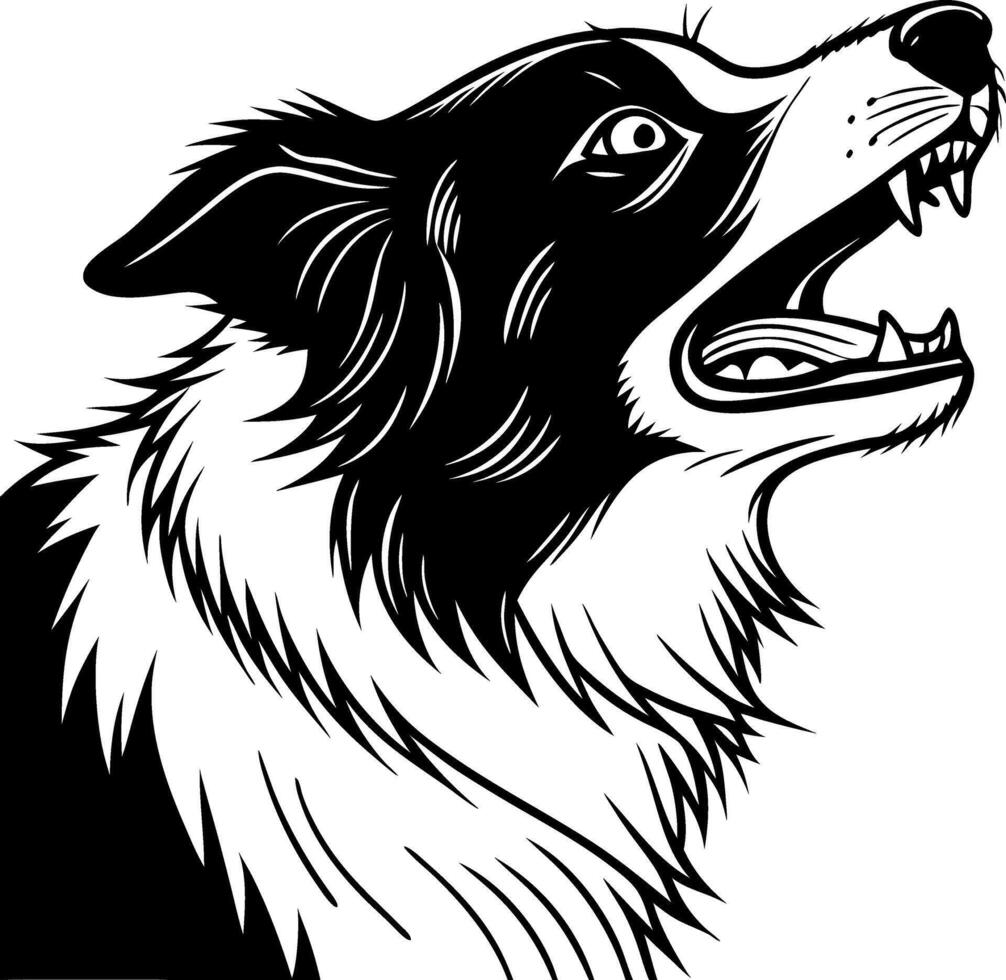 Black and White Border Collie Dog Head Illustration for Tattoo Design and Art Projects vector