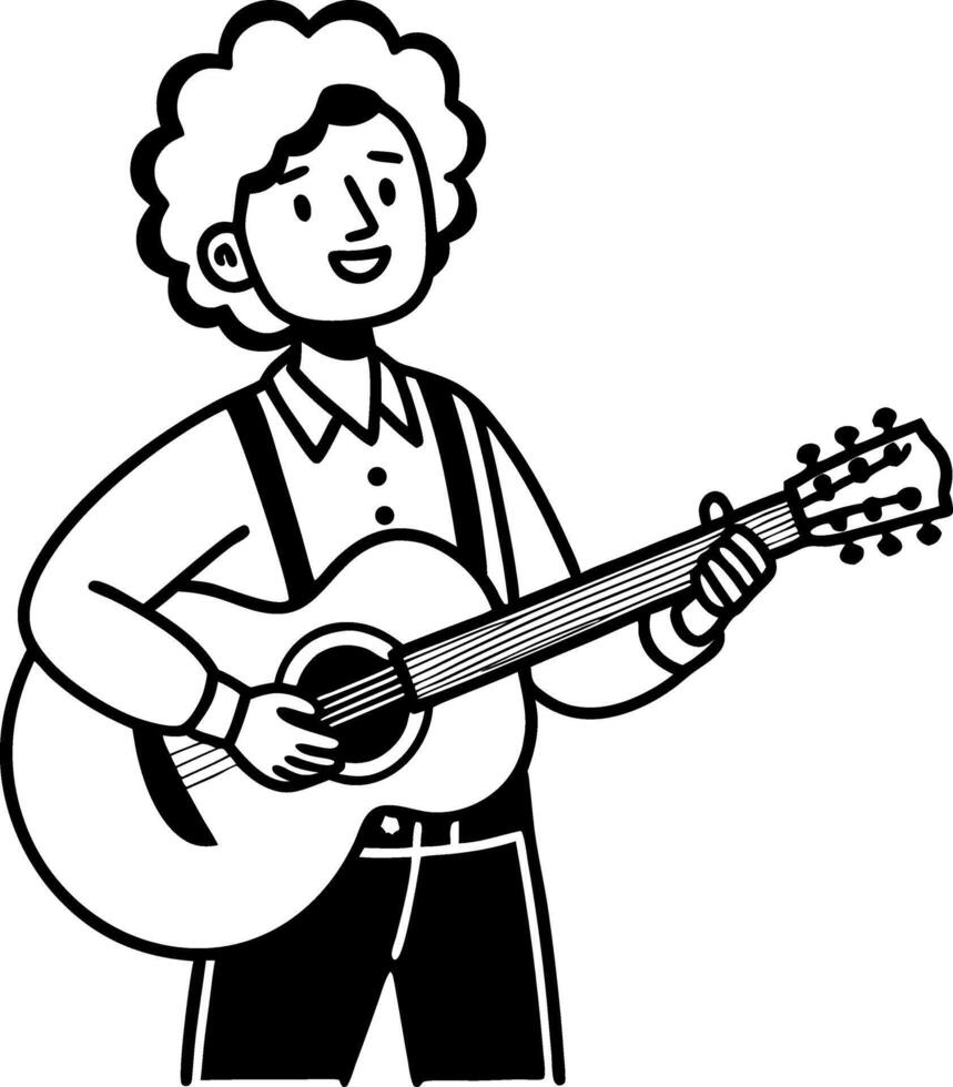 Smiling Young Musician Playing Acoustic Guitar in Simple Cartoon Style vector