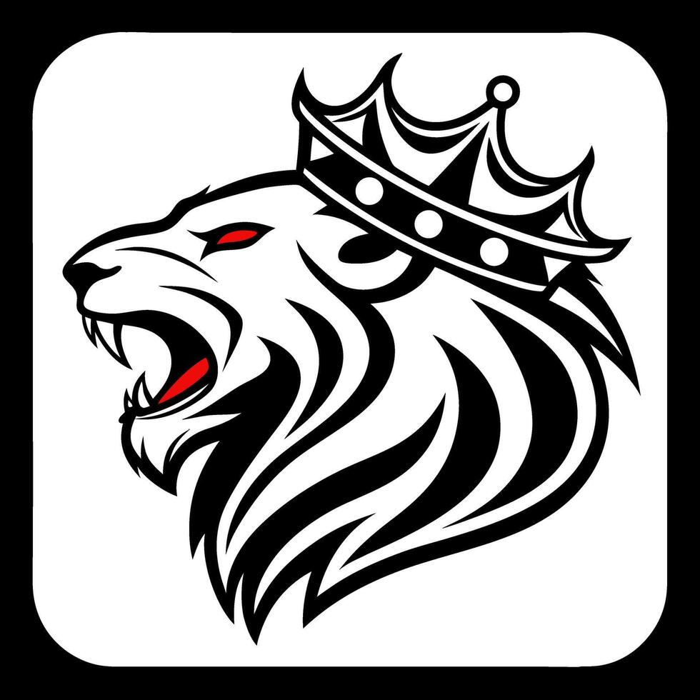Majestic Lion Head with Crown Detailed Art for Tattoo Designs and Graphic Projects vector