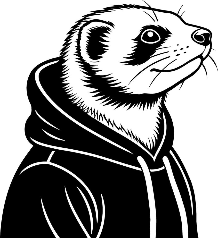 Stylized Ferret Wearing Hoodie Illustration Perfect for Tattoo Design and Coloring Pages vector