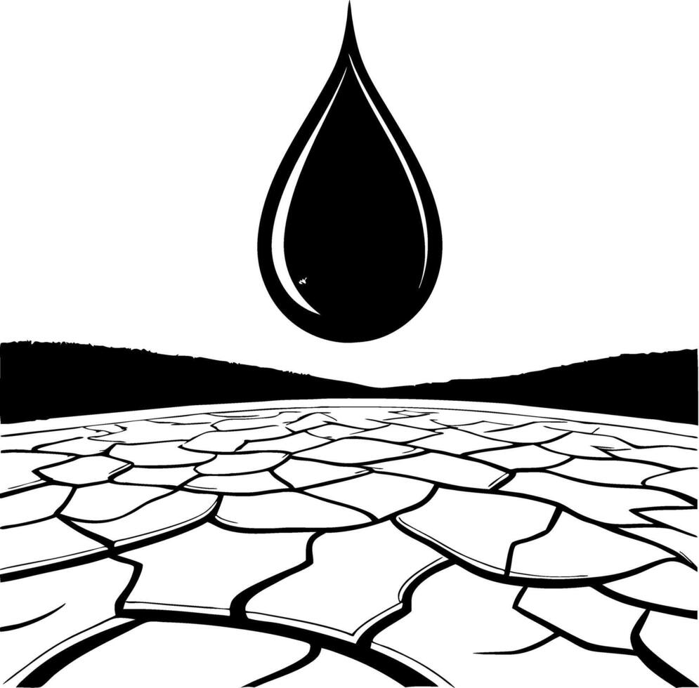 Drop of Water Above Cracked Earth Symbolizing Drought and Water Scarcity for Environmental Themes vector