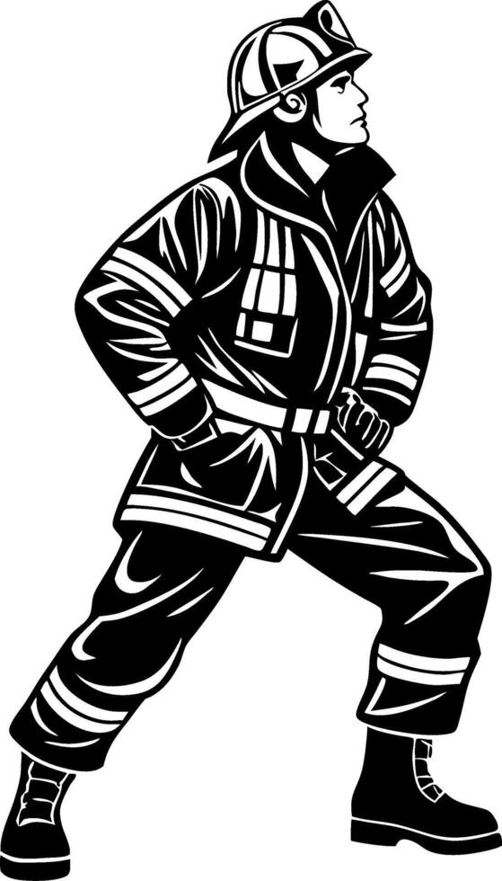 Heroic Firefighter in Action Silhouette Graphic for Tattoo Design and Coloring Book vector