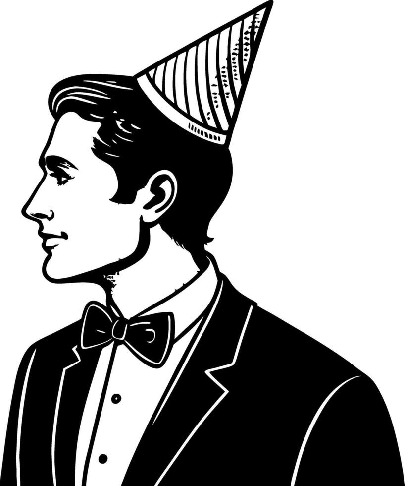 Elegant Party Man in Tuxedo with Party Hat Profile Illustration for Celebration Themes vector