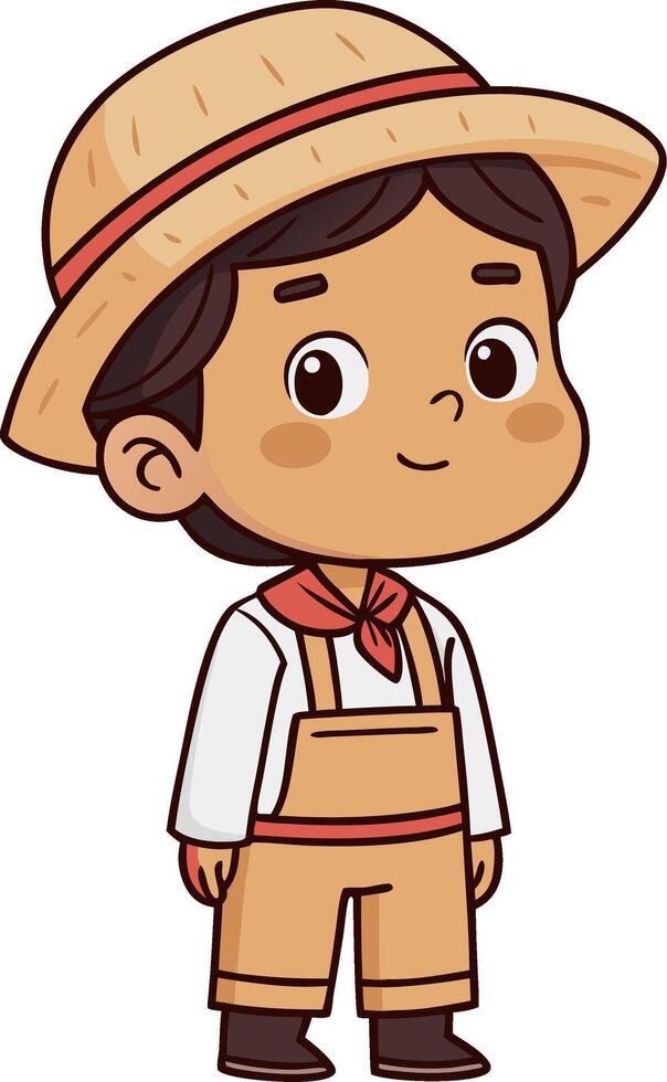 Cute Cartoon Farmer Boy Character with Straw Hat and Overalls Ideal for Kids Illustrations vector