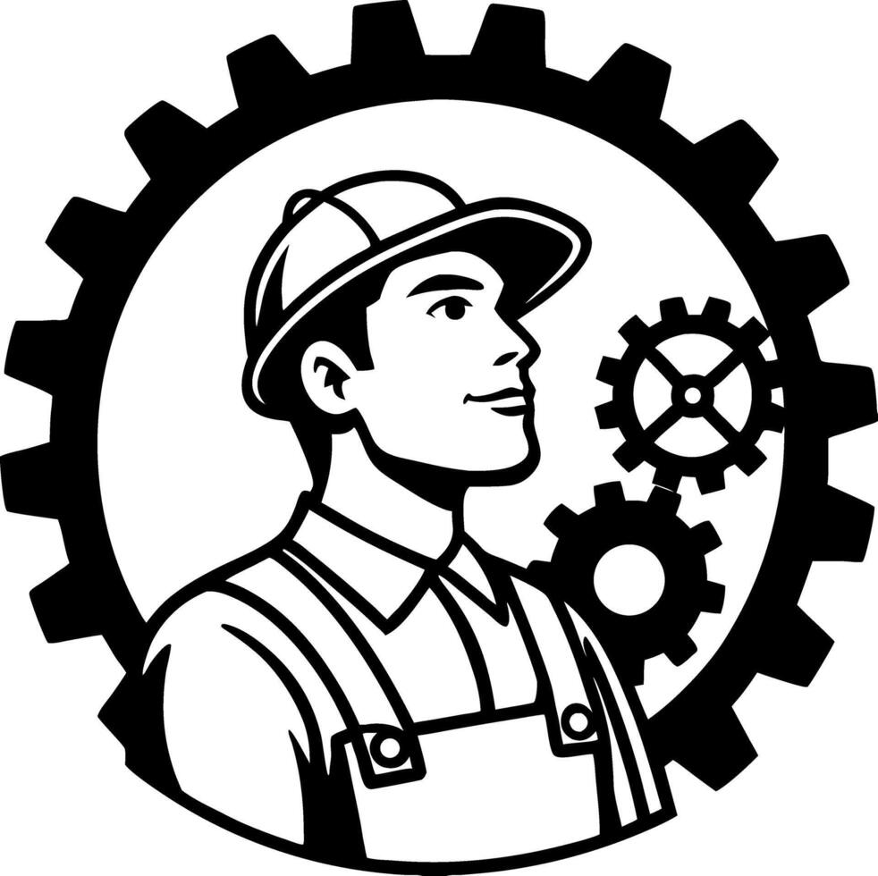 Mechanic Portrait with Gears Industrial Worker Design for Logos and Graphic Arts vector