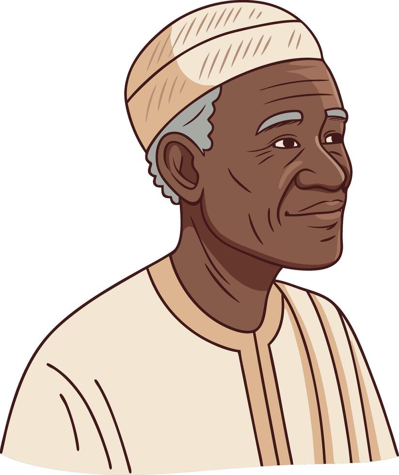 Elderly Man with Traditional Headwear and Warm Smile Illustration for Cultural Projects vector