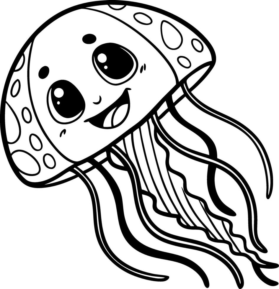 Cute Smiling Jellyfish Coloring Page for Kids Fun Underwater Sea Life Illustration vector