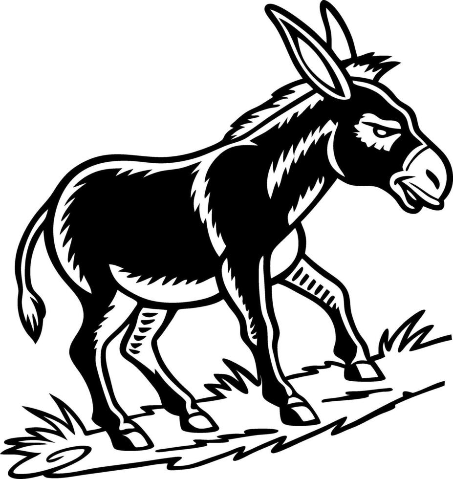 Detailed Illustration of a Striking Black and White Donkey Walking on Grass vector
