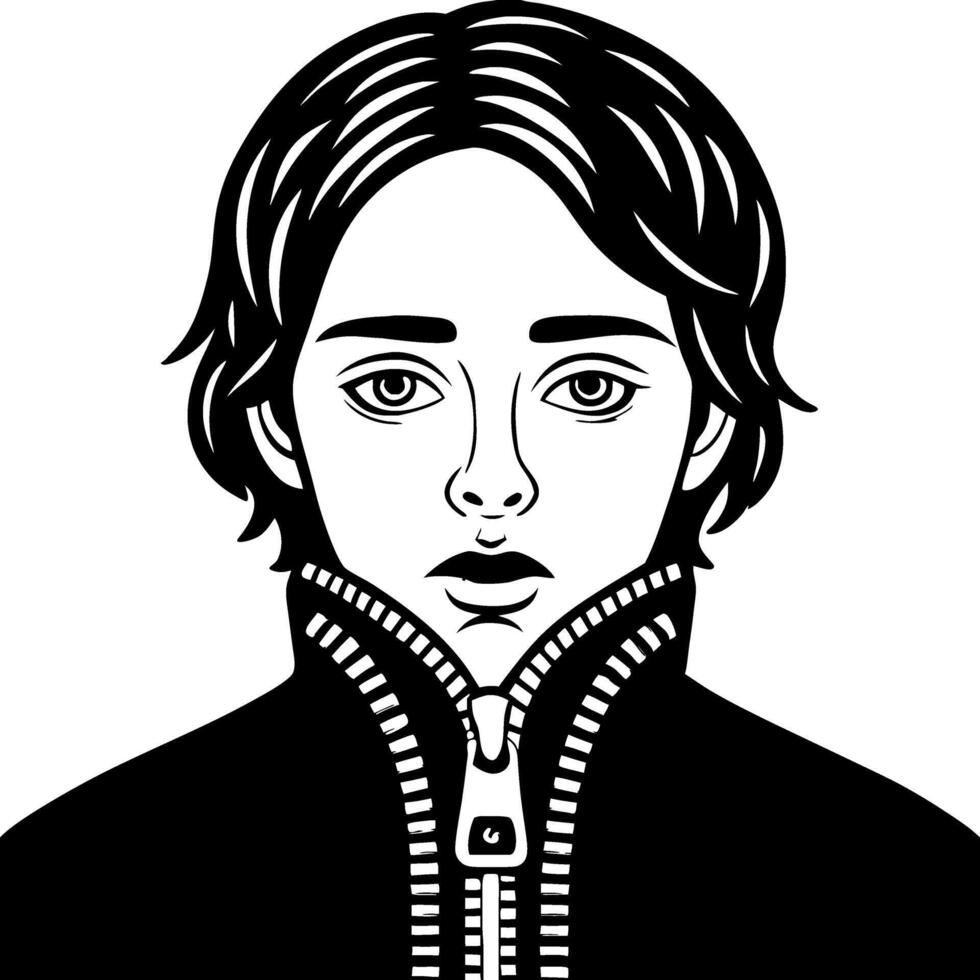Stylized Portrait of a Young Boy with a Zip Up Jacket for Fashion and Design Use vector