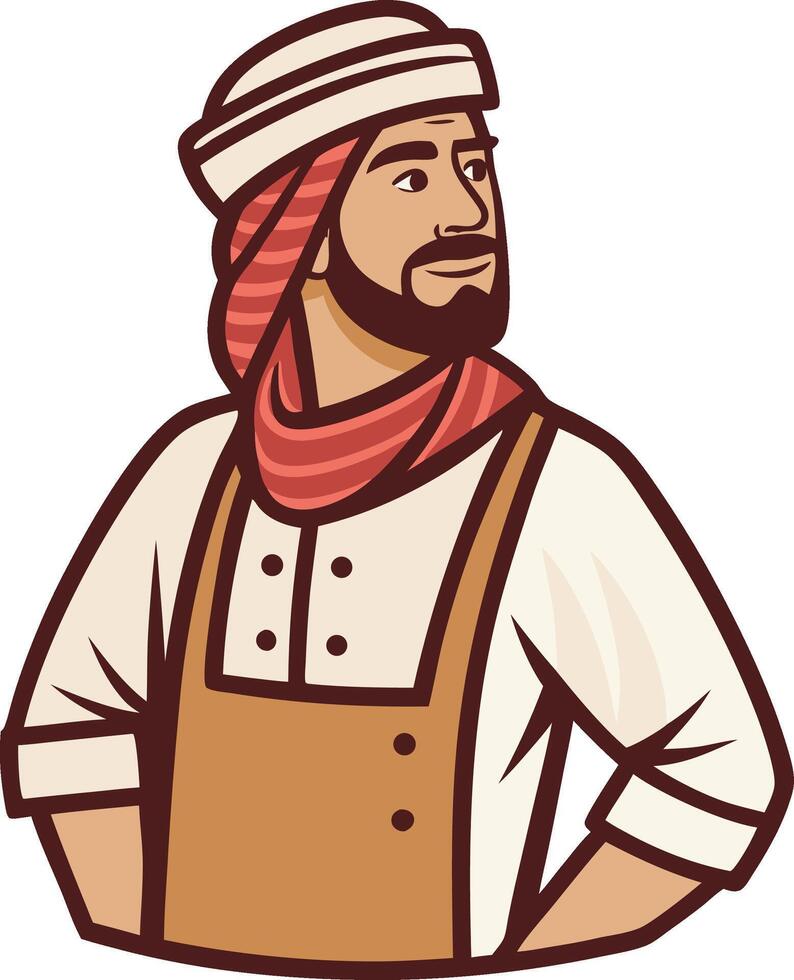 Arabian Man in Traditional Attire with Apron and Scarf for Cultural Illustrations vector
