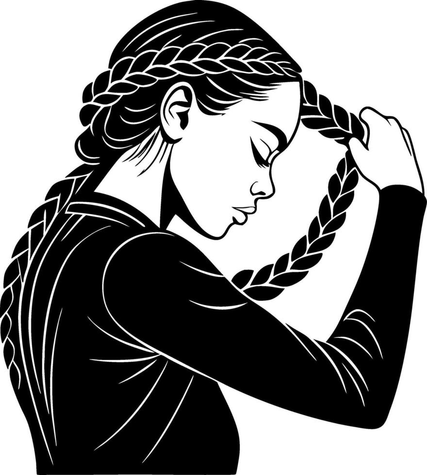 Stylized Portrait of a Woman with Braids in Profile Emphasizing Beauty and Graceful Hair Styling vector