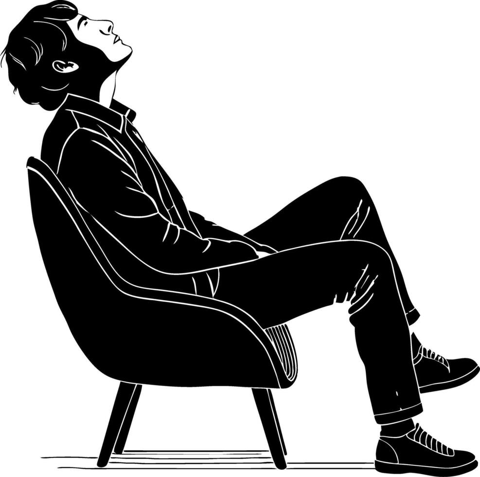 Person Sitting Relaxed in Chair Side View Stylish Minimalist Illustration for Modern Design vector