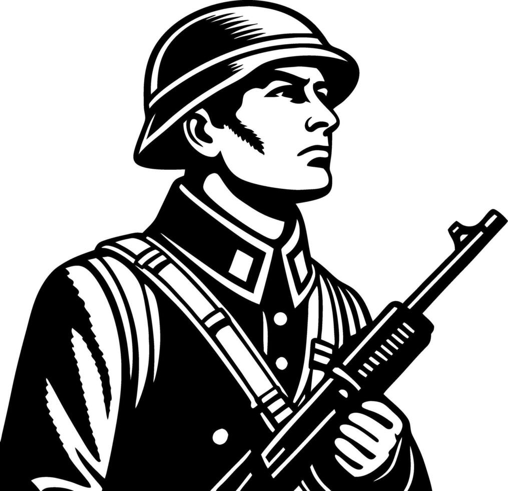 Soldier in Uniform Holding Gun Military for Tattoo Design and Vintage Artwork vector
