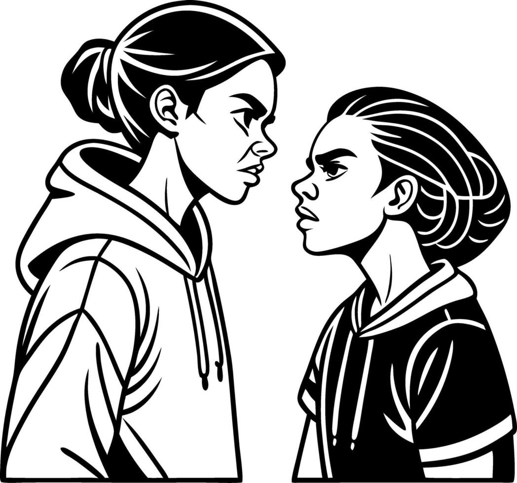 Conflict Between Two Young Teens in Streetwear Style for Urban Art and Graphic Design vector
