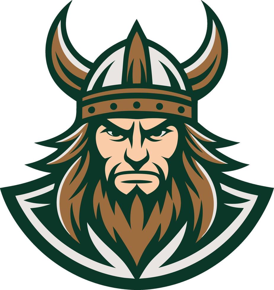 Bold Viking Warrior Mascot with Horned Helmet and Intense Expression for Sports Branding vector