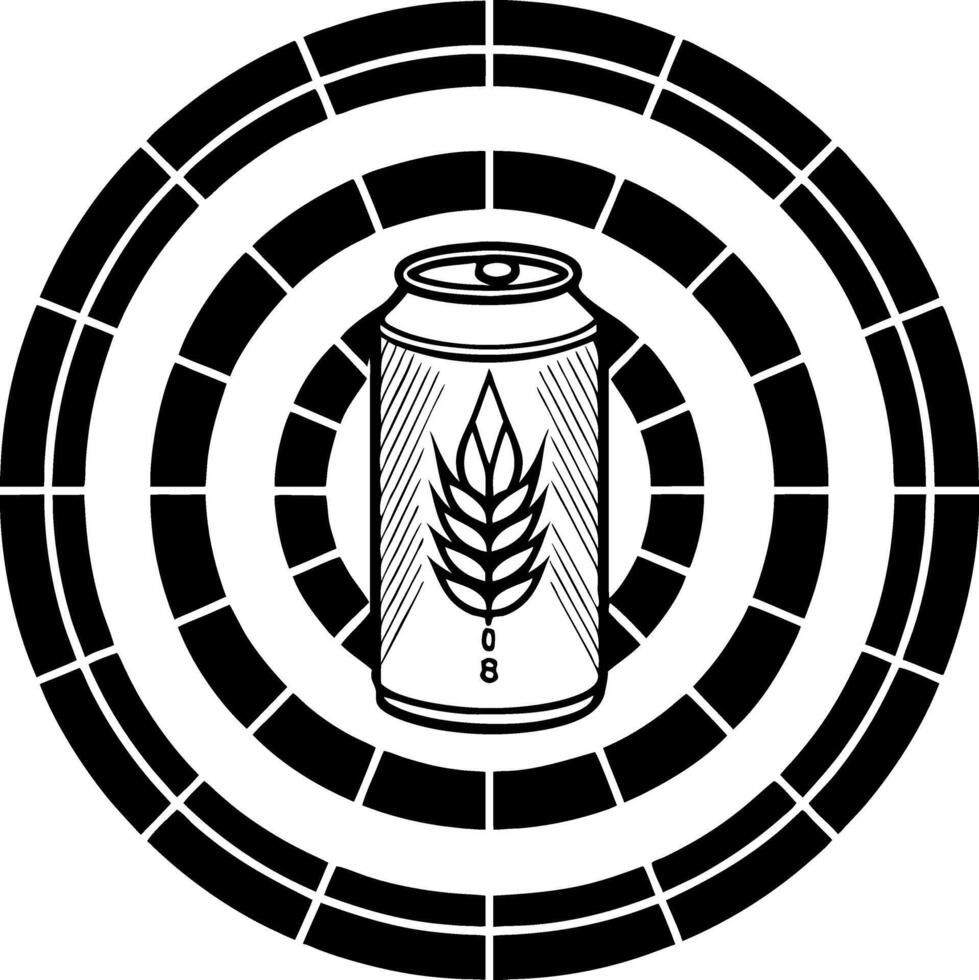 Stylized Beer Can with Leaf Design in Circular Pattern for Graphic Design and Tattoo Art vector