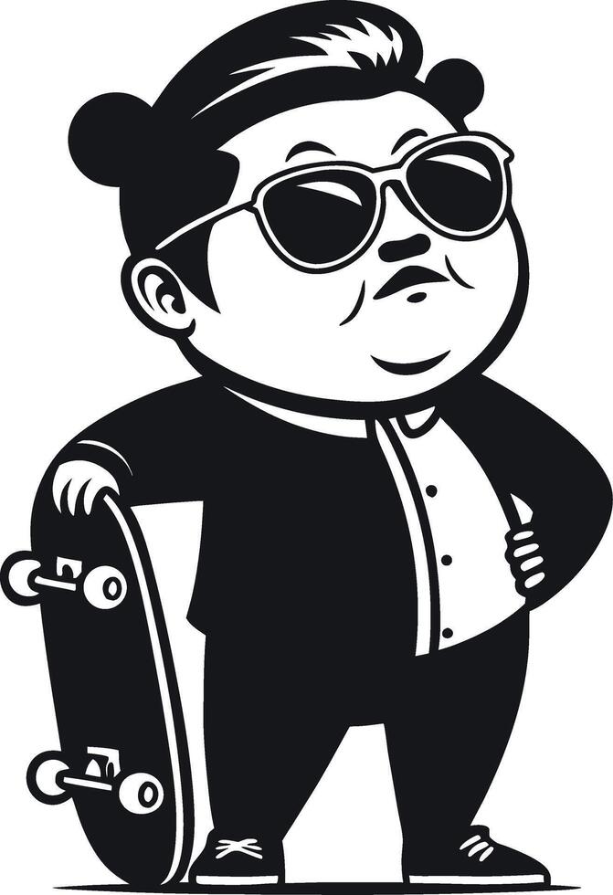Confident Cartoon Skateboarder Character in Suit with Sunglasses and Attitude vector