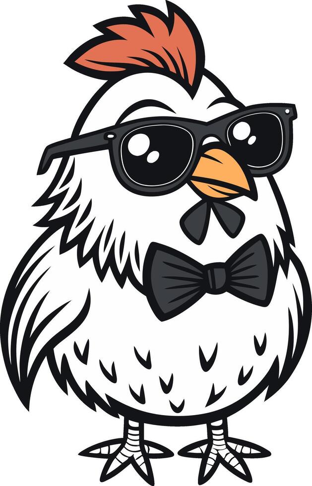 Cool Stylish Chicken Character Wearing Sunglasses and Bow Tie Perfect for Fun Designs vector