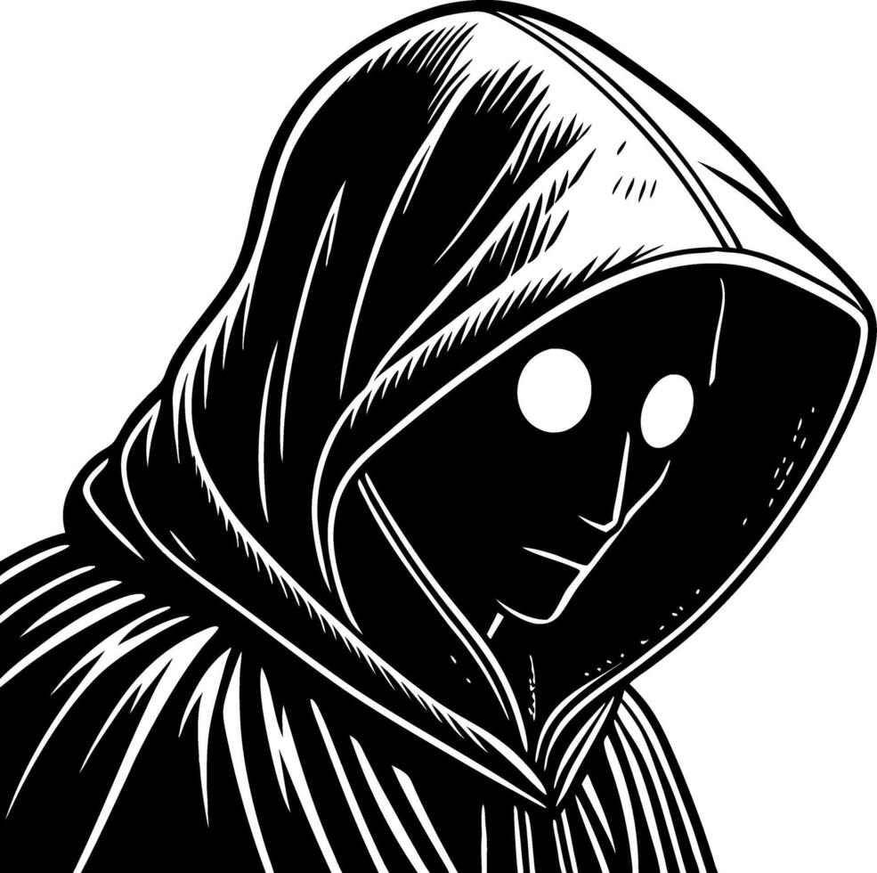 Mysterious Cloaked Figure with Hollow Eyes Illustrating Mystery and Intrigue for Artistic Designs vector
