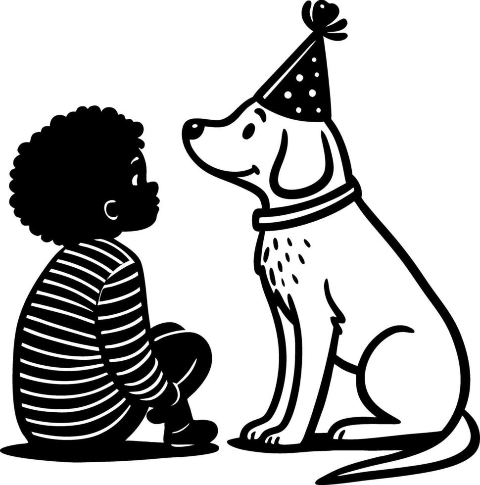 Adorable Child and Happy Dog Celebrating Birthday Together Illustration for Fun Design vector