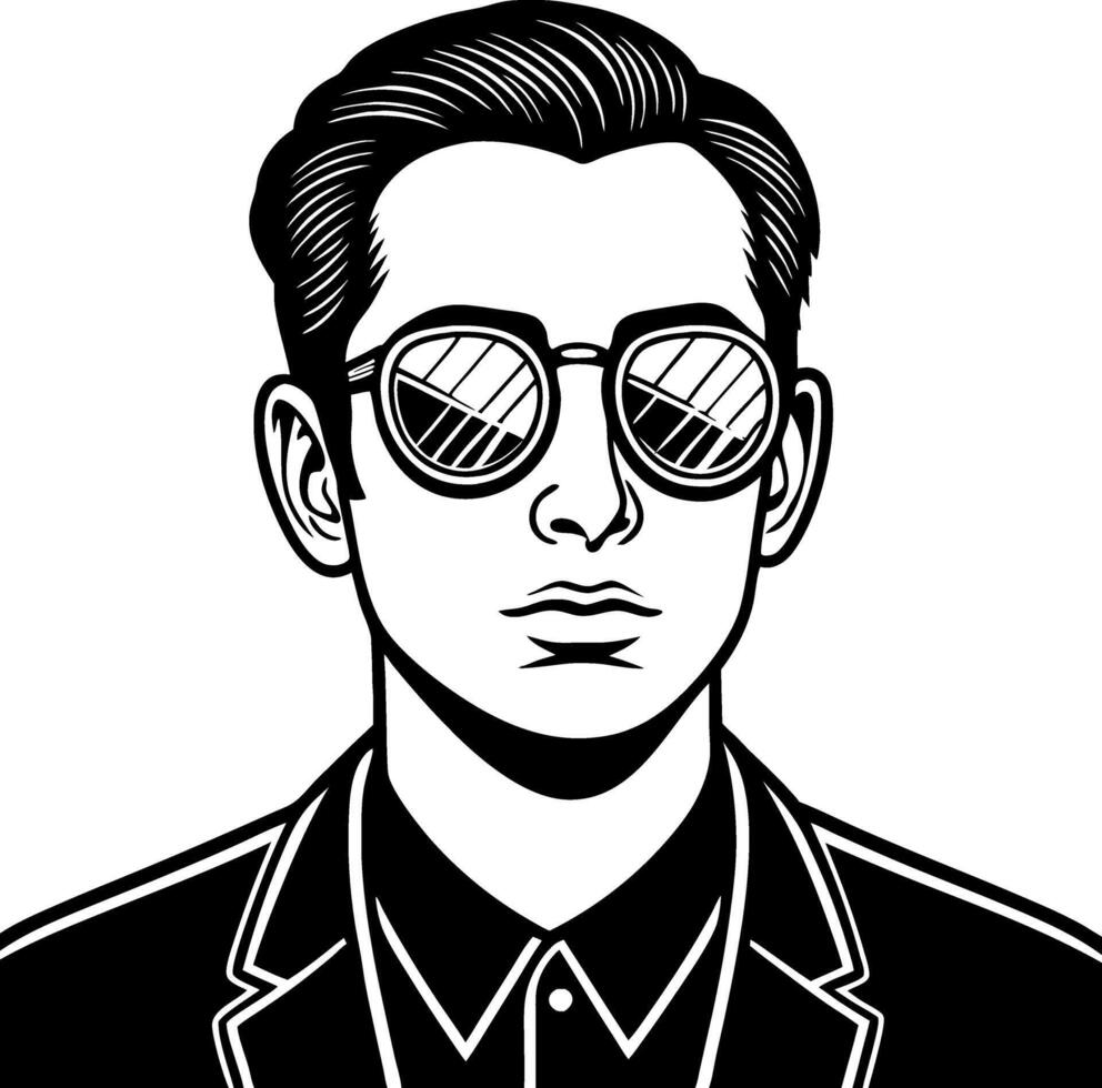 Stylish Young Man with Sunglasses Retro Line Art Illustration Perfect for Fashion Projects vector