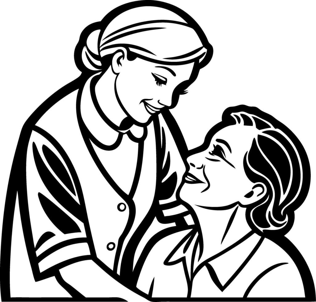 Compassionate Caregiver Smiling at Senior Woman Illustration for Greeting Cards and Art vector