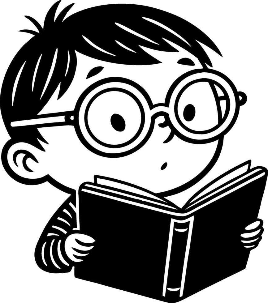 Curious Child Reading a Book with Large Glasses Cute Illustration for Educational Themes vector