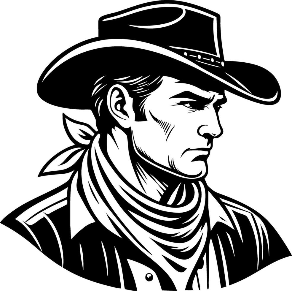 Detailed Cowboy Portrait in Classic Western Style for Tattoo and Vintage Art Design vector