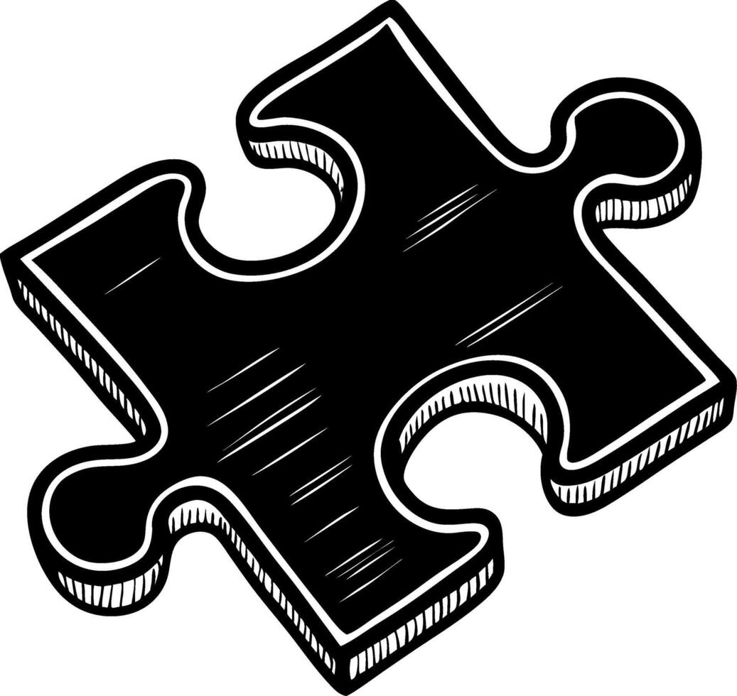 Black and White Hand Drawn Puzzle Piece Illustration for Creative Projects and Designs vector