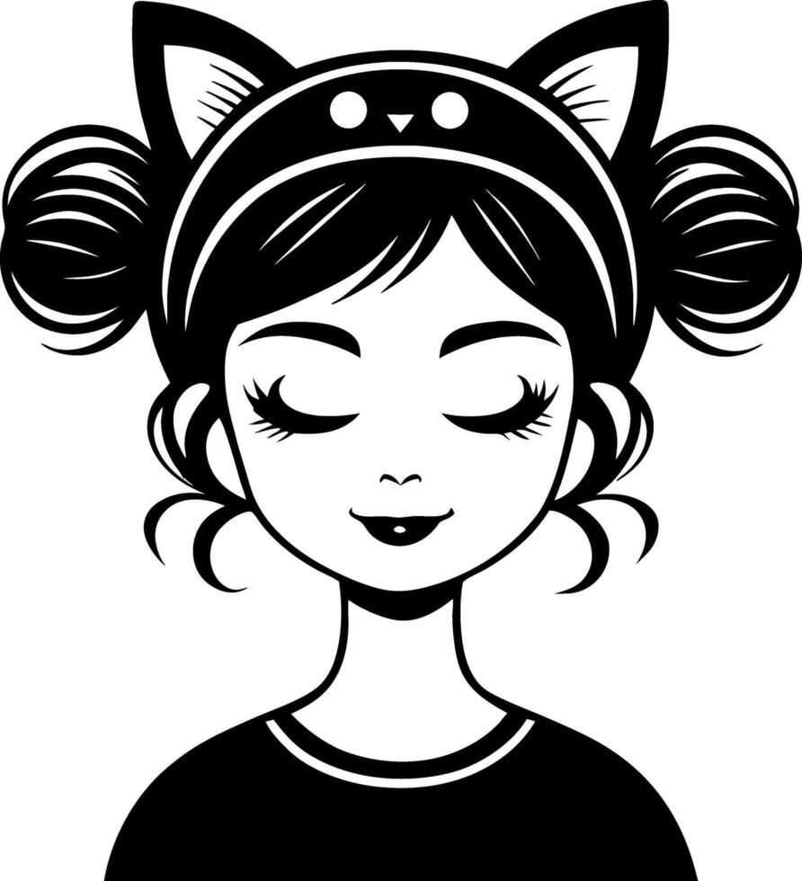 Cute Girl with Cat Ears and Closed Eyes Perfect for Coloring Books and Tattoo Designs vector