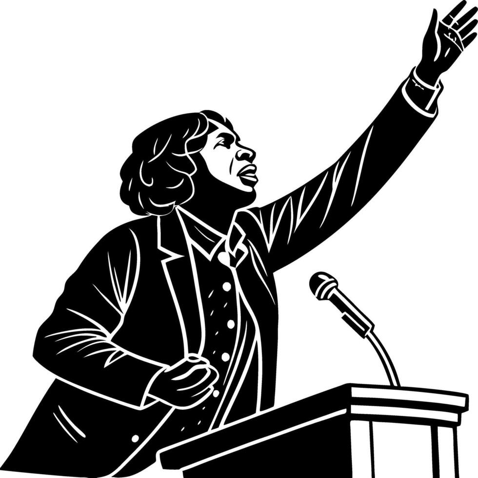 Dynamic Speaker Delivering Empowering Oration at Podium Inspiration Leadership Advocacy vector