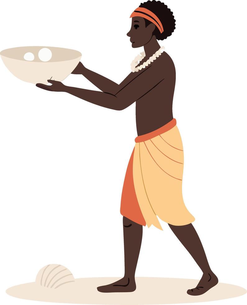 African Man Carrying Bowl of Eggs in Traditional Attire Perfect for Cultural Illustrations vector