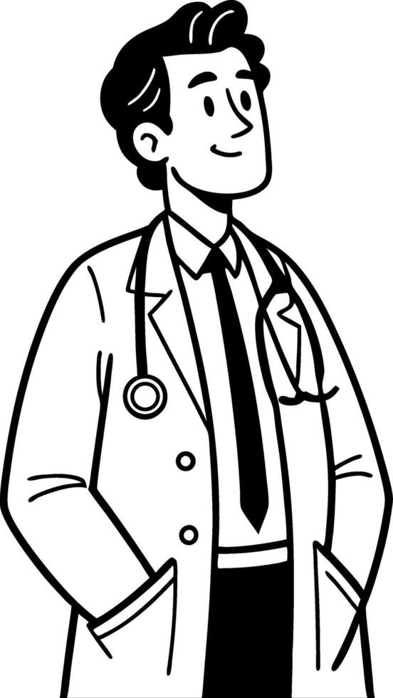 Confident Doctor Character in Lab Coat with Stethoscope for Medical Illustrations vector