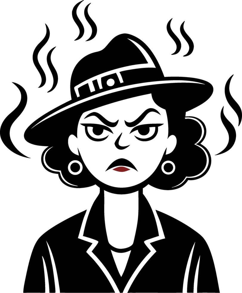 Fierce Woman Cartoon Character with Hat and Angry Expression Ideal for Tattoo and Graphic Design vector