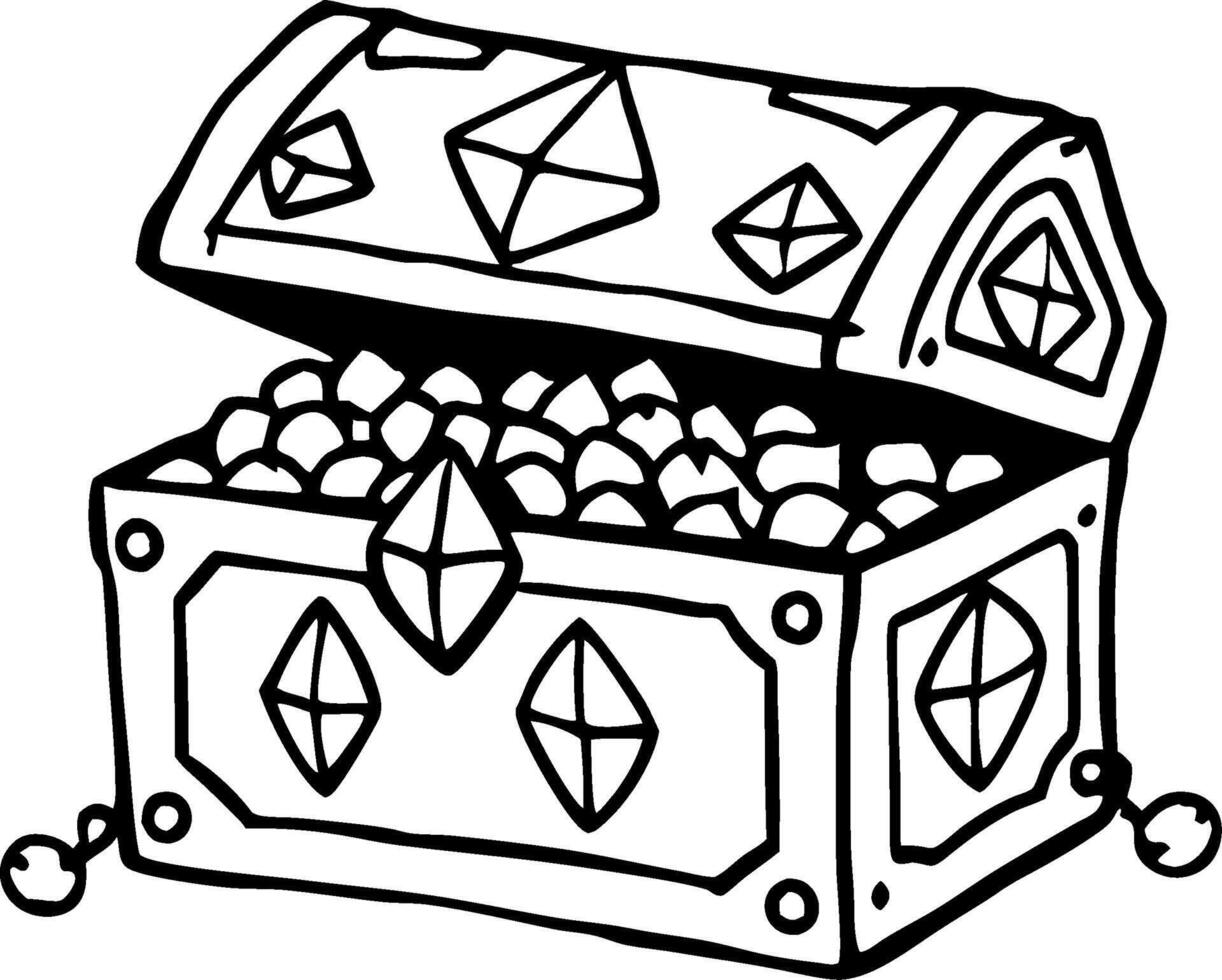 Treasure Chest Full of Gems and Jewels Ideal for Coloring Books and Tattoo Designs vector
