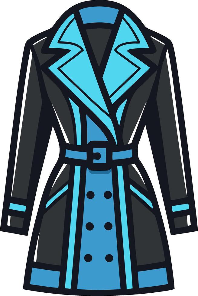 Stylish Womens Trench Coat Illustration with Blue and Black Color Scheme for Fashion Design vector
