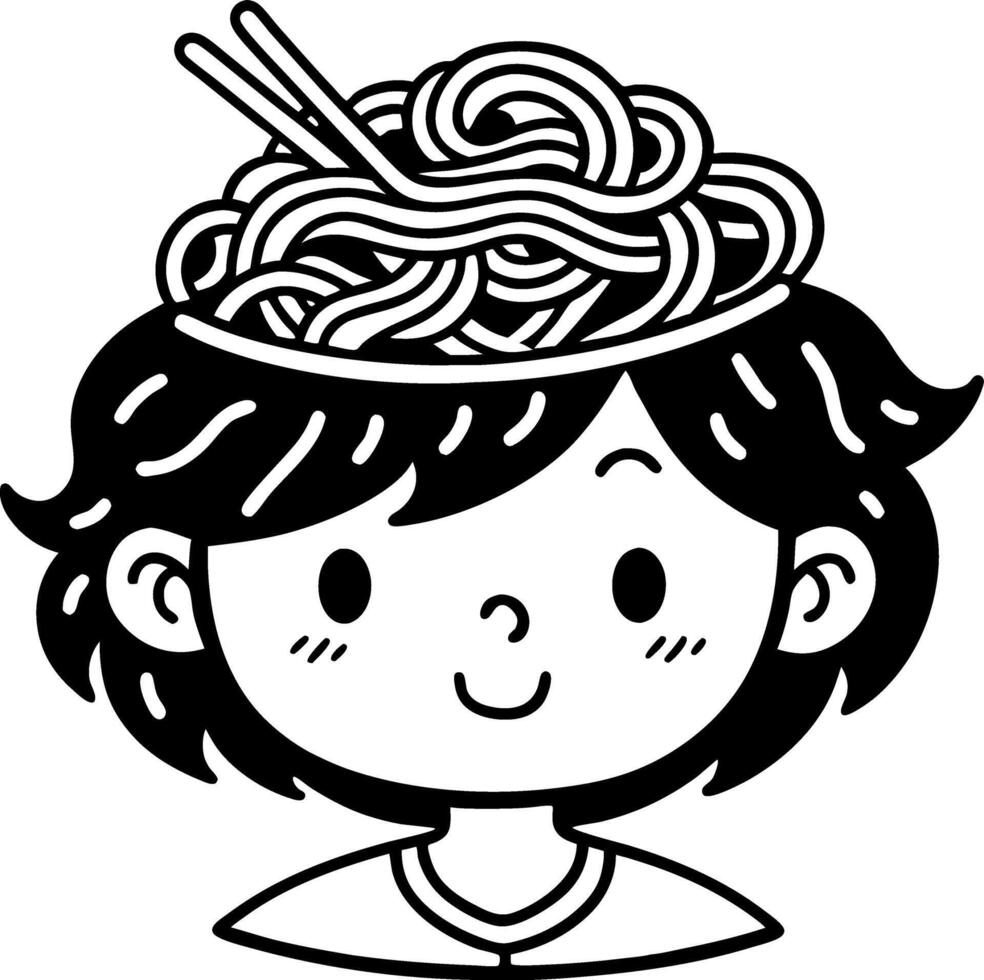 Cute Cartoon Kid with Noodles on Head Fun Whimsical Art for Illustrations and Coloring Books vector